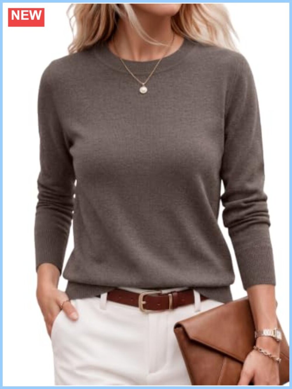 Womens Merino Wool Blend Lightweight Crewneck Business Casual Sweater